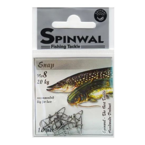 Agrafka wędkarska Spinwal Snap No.8 20kg 10 sztuk