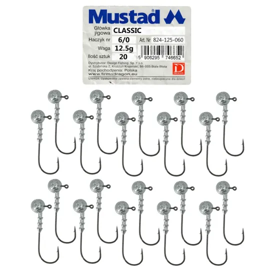 Główka jigowa spinningowa Mustad Classic #6/0 12.5g 20 sztuk