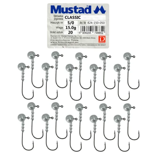 Główka jigowa spinningowa Mustad Classic #5/0 15.0g 20 sztuk