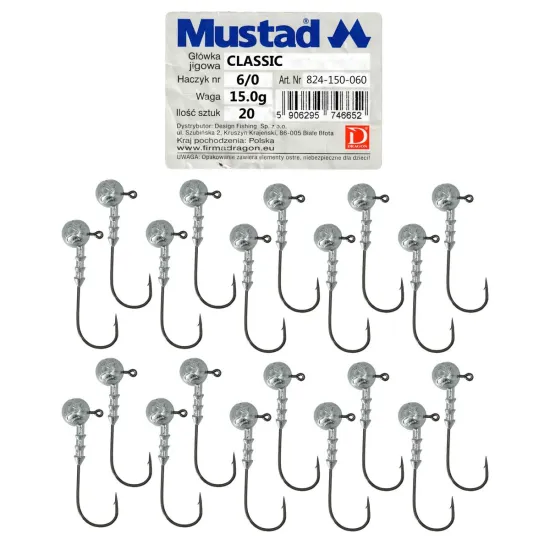 Główka jigowa spinningowa Mustad Classic #6/0 15.0g 20 sztuk