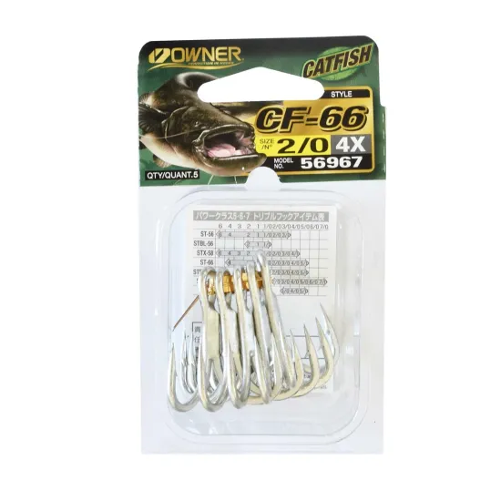 Kotwica trójramienna Owner CF66 Catfish rozmiar "2/0" opakowanie 5 sztuk