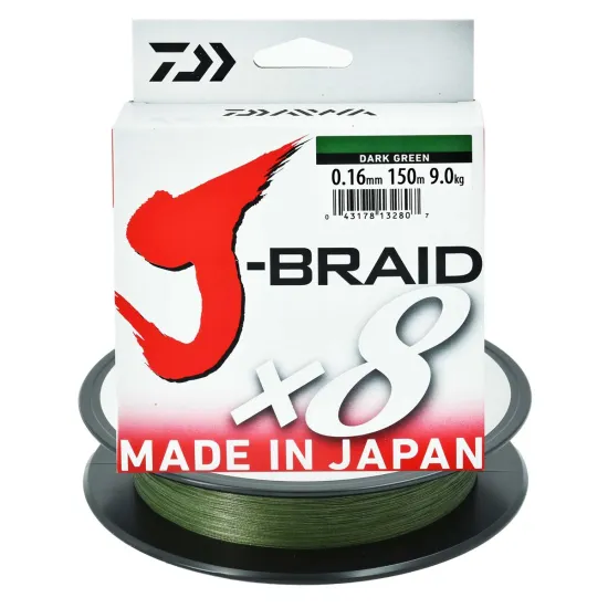 Plecionka spinningowa Daiwa J-Braid X8 ciemnozielona 0.16mm 150m