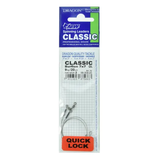 Przypon spinningowy Dragon Classic Quick Lock 7x7 Surflon 9kg 20cm 2 sztuki