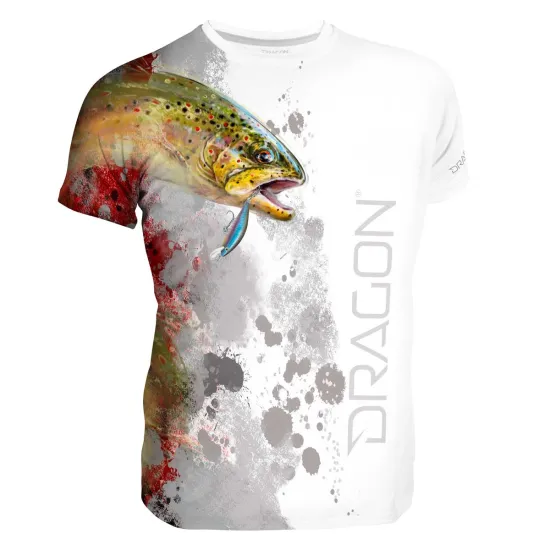 Koszulka T-shirt Pstrąg XL biało-czerwony Dragon