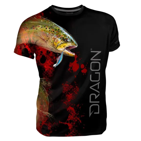 T-Shirt Pstrąg L czarno-czerwony Dragon