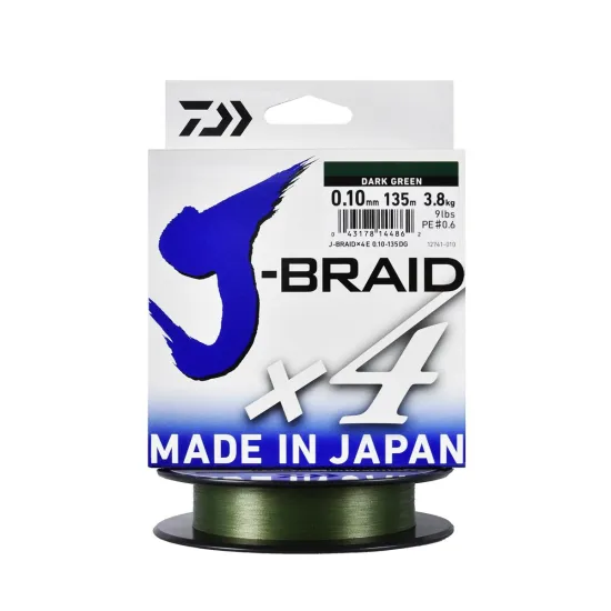 Plecionka spinningowa Daiwa J-Braid X4E ciemnozielona 0.10mm 135m
